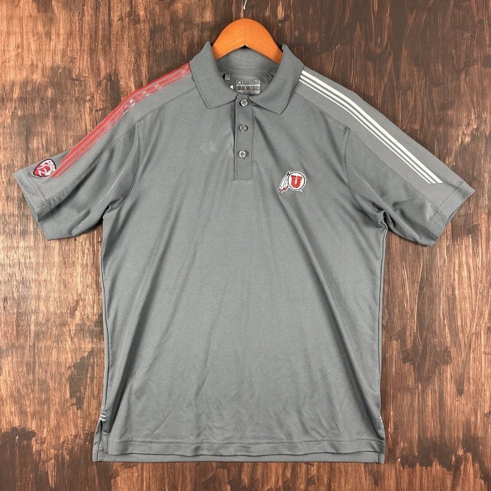 Medium Utah Utes PAC 12 Patch Under Armour Golf Polo Shirt‎ Gray Men’s Med NCAA